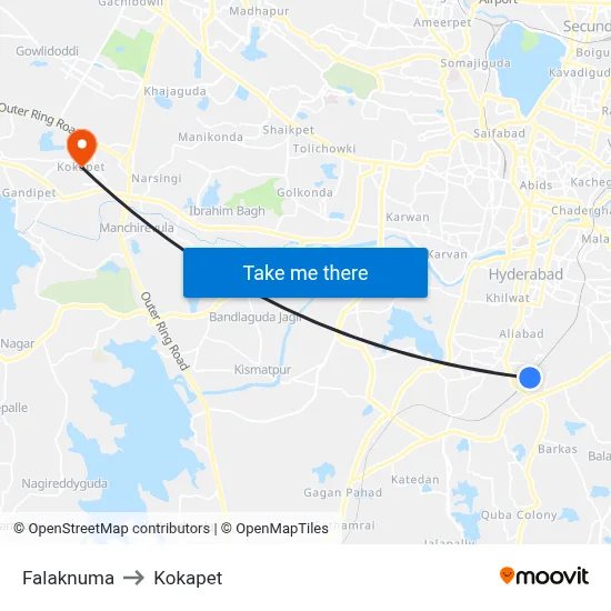 Falaknuma to Kokapet map