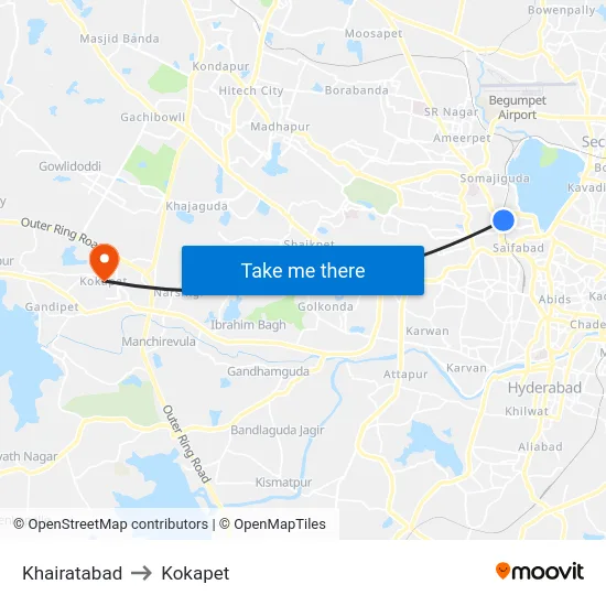Khairatabad to Kokapet map