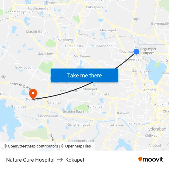 Nature Cure Hospital to Kokapet map