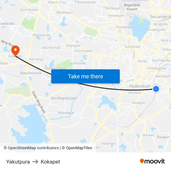 Yakutpura to Kokapet map
