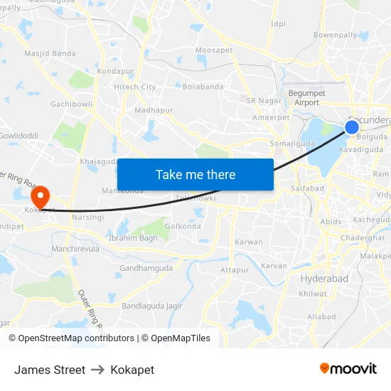 James Street to Kokapet map