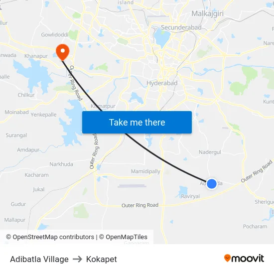 Adibatla Village to Kokapet map
