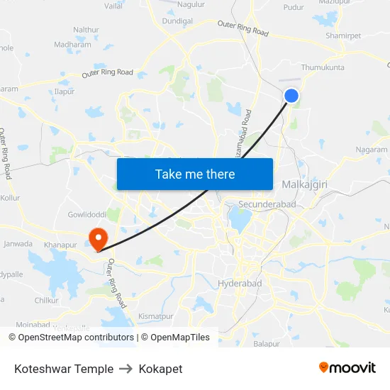 Koteshwar Temple to Kokapet map