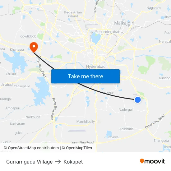 Gurramguda Village to Kokapet map