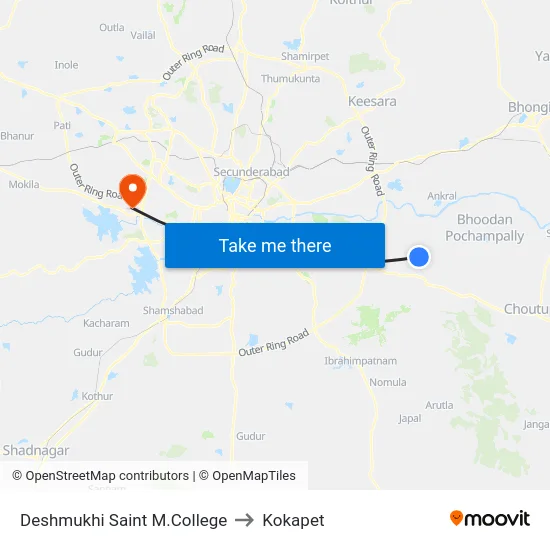 Deshmukhi Saint M.College to Kokapet map