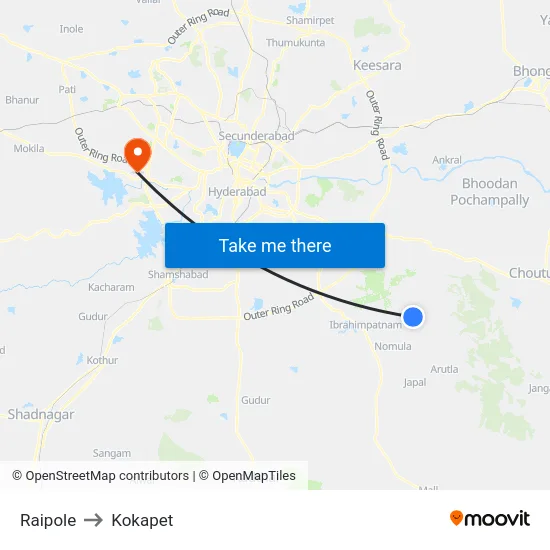 Raipole to Kokapet map