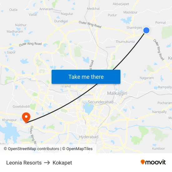 Leonia Resorts to Kokapet map