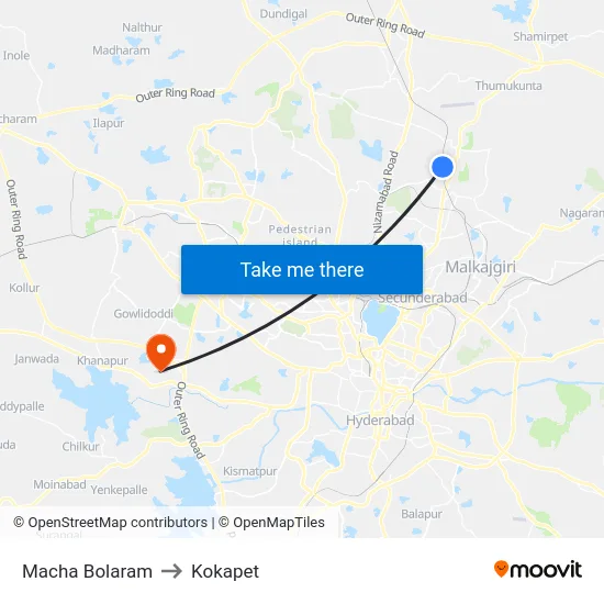 Macha Bolaram to Kokapet map