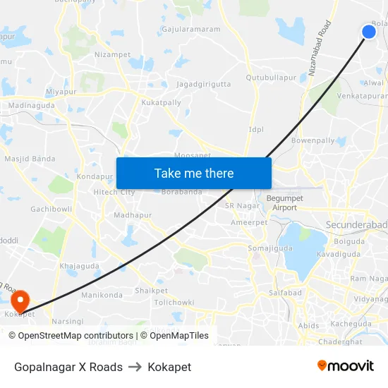 Gopalnagar X Roads to Kokapet map