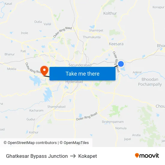 Ghatkesar Bypass Junction to Kokapet map