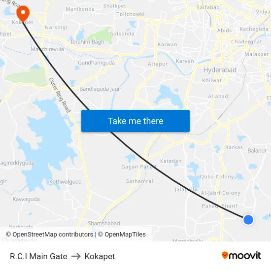 R.C.I Main Gate to Kokapet map