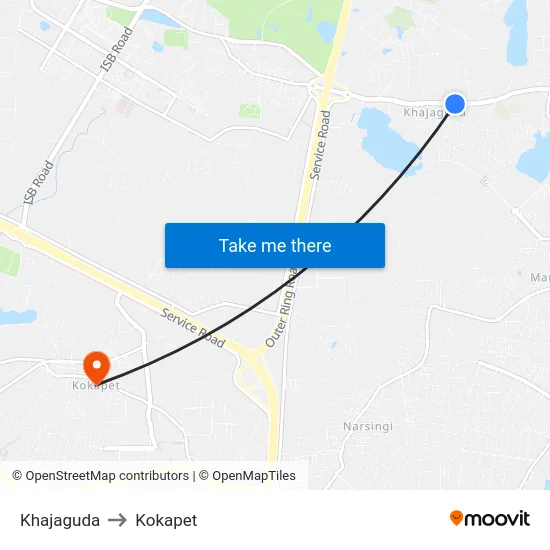 Khajaguda to Kokapet map