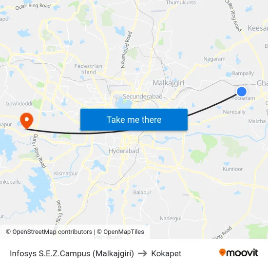 Infosys S.E.Z.Campus (Malkajgiri) to Kokapet map