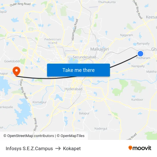 Infosys S.E.Z.Campus to Kokapet map