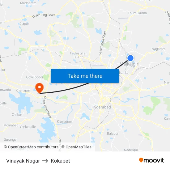 Vinayak Nagar to Kokapet map