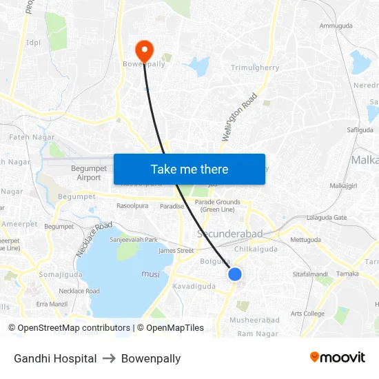 Gandhi Hospital to Bowenpally map