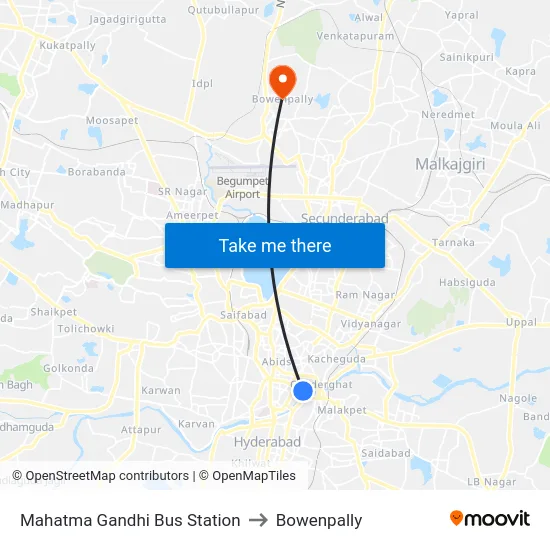 Mahatma Gandhi Bus Station to Bowenpally map