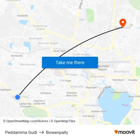 Peddamma Gudi to Bowenpally map
