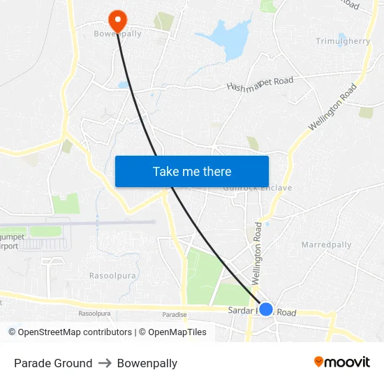 Parade Ground to Bowenpally map