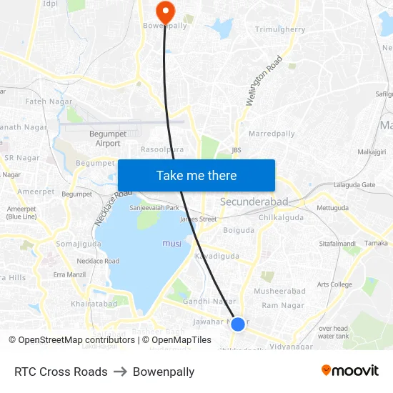 RTC Cross Roads to Bowenpally map