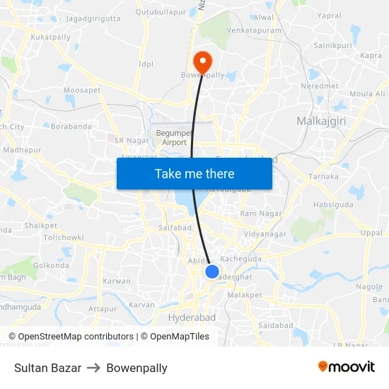 Sultan Bazar to Bowenpally map