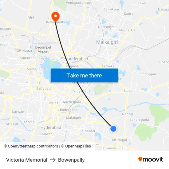 Victoria Memorial to Bowenpally map