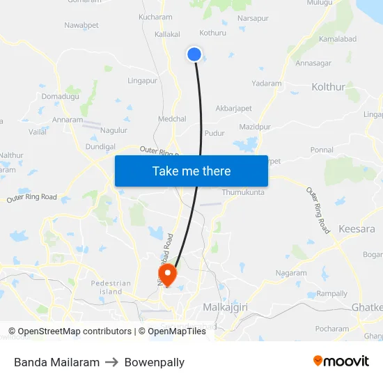 Banda Mailaram to Bowenpally map