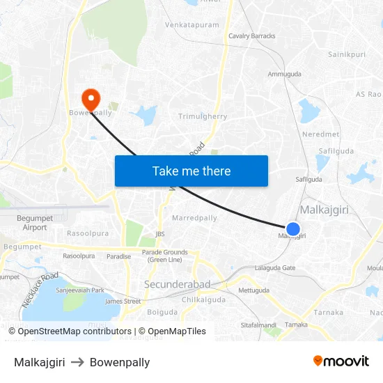 Malkajgiri to Bowenpally map