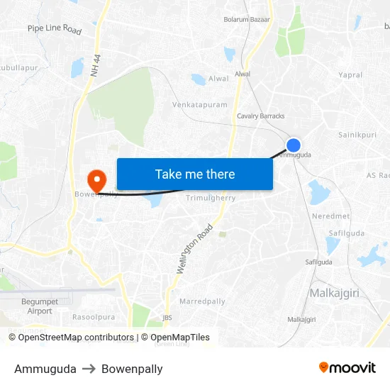 Ammuguda to Bowenpally map