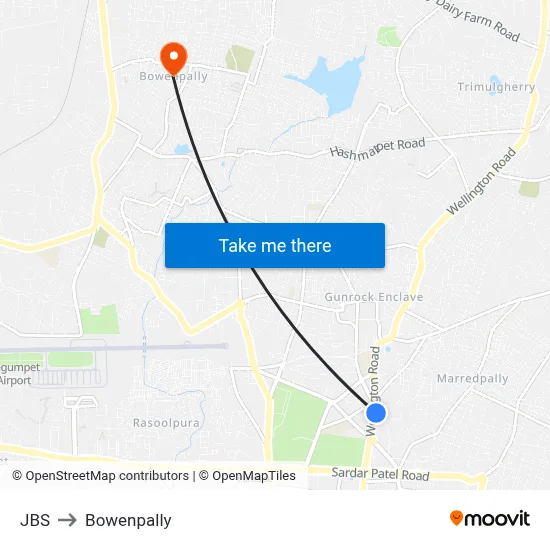 JBS to Bowenpally map