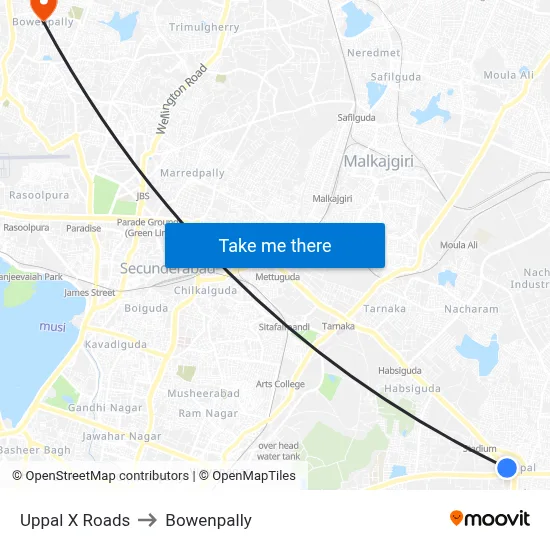 Uppal X Roads to Bowenpally map