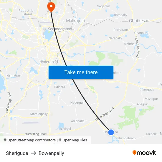 Sheriguda to Bowenpally map