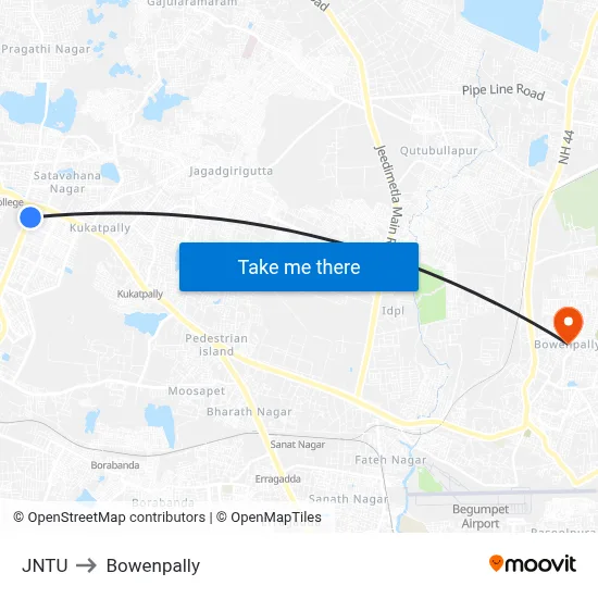 JNTU to Bowenpally map