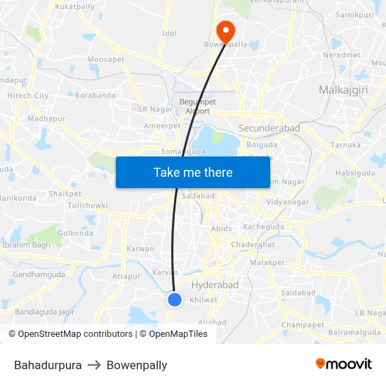 Bahadurpura to Bowenpally map