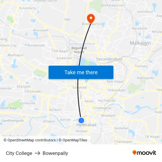 City College to Bowenpally map
