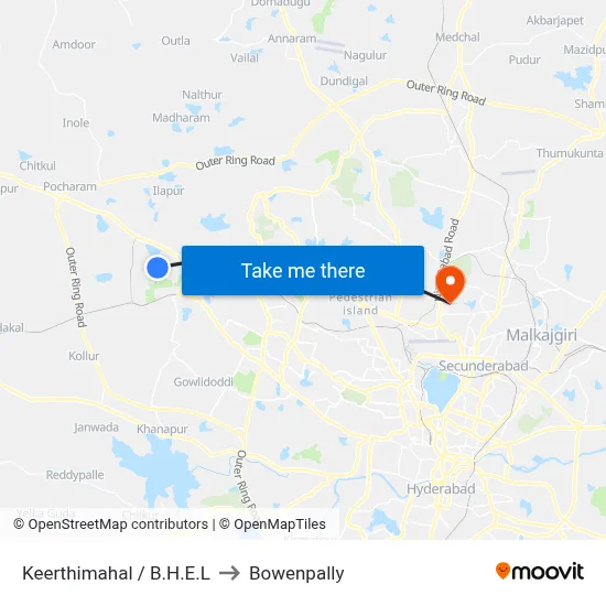 Keerthimahal / B.H.E.L to Bowenpally map