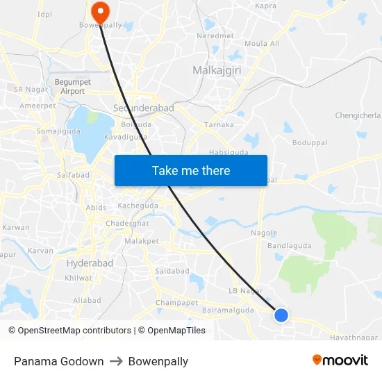 Panama Godown to Bowenpally map