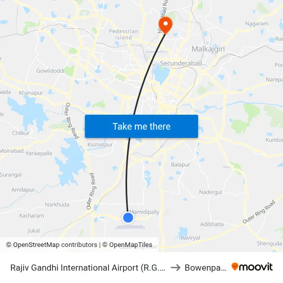 Rajiv Gandhi International Airport (R.G.I.A) to Bowenpally map