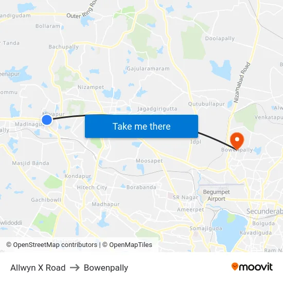 Allwyn X Road to Bowenpally map