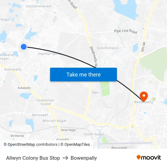Allwyn Colony Bus Stop to Bowenpally map