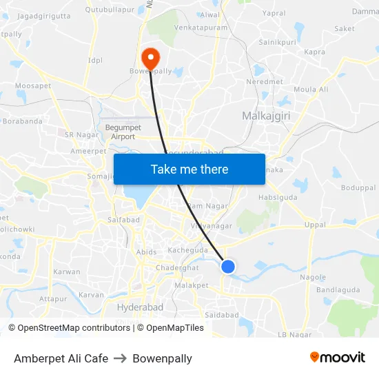 Amberpet Ali Cafe to Bowenpally map