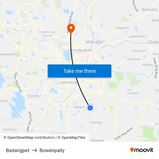 Badangpet to Bowenpally map