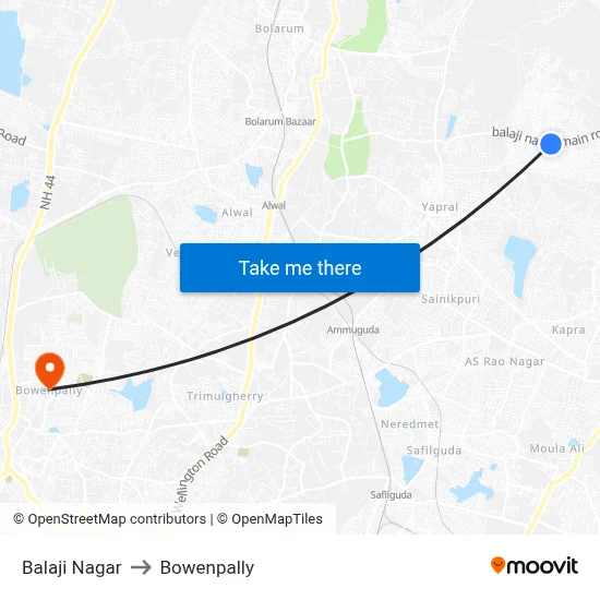 Balaji Nagar to Bowenpally map