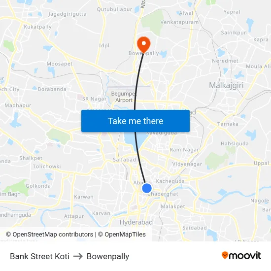 Bank Street Koti to Bowenpally map