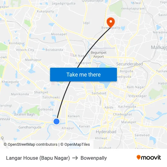 Langar House (Bapu Nagar) to Bowenpally map