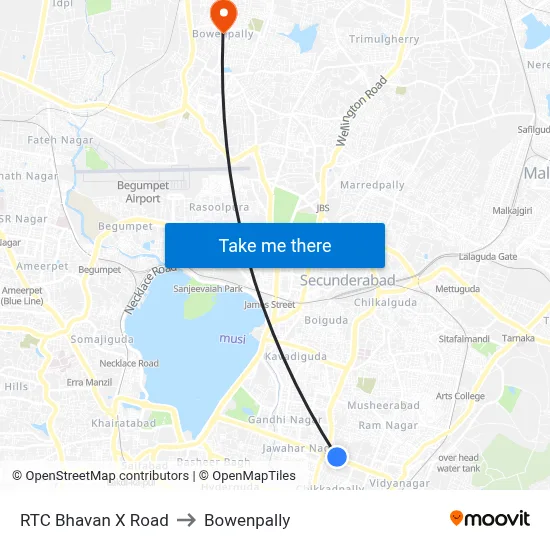 RTC Bhavan X Road to Bowenpally map