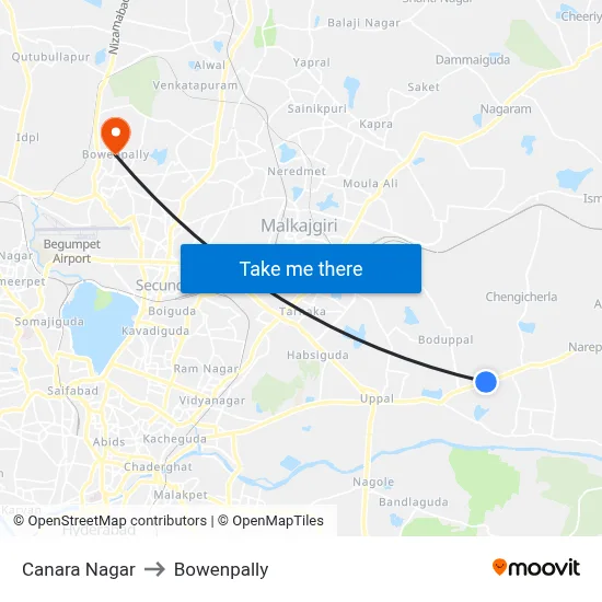 Canara Nagar to Bowenpally map