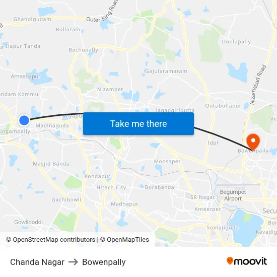 Chanda Nagar to Bowenpally map