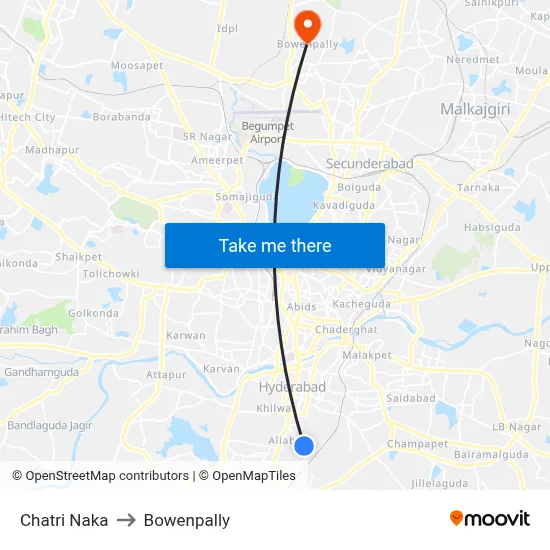 Chatri Naka to Bowenpally map