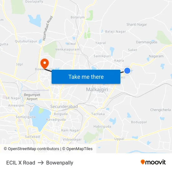 ECIL X Road to Bowenpally map